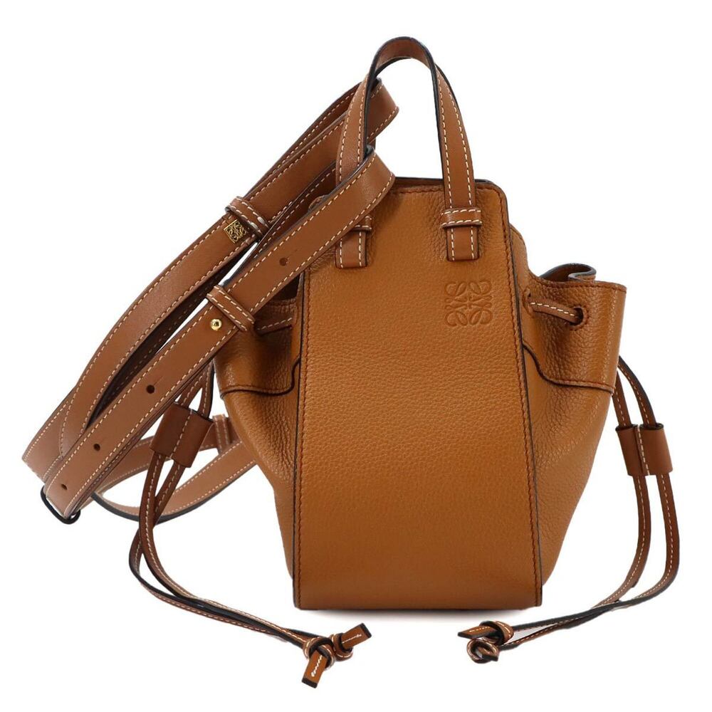 LOEWE Hammock Drawstring Mini 2-way Hand/Shoulder Handbag Leather Brown 314.1...